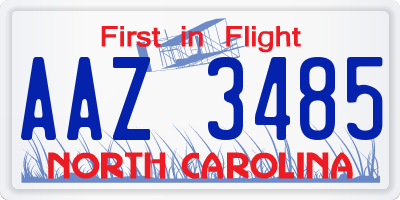 NC license plate AAZ3485