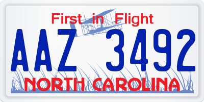 NC license plate AAZ3492