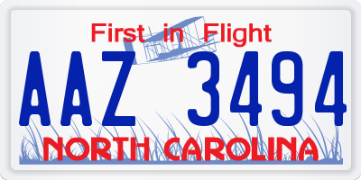 NC license plate AAZ3494