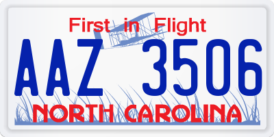 NC license plate AAZ3506