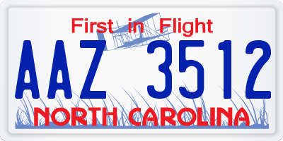 NC license plate AAZ3512