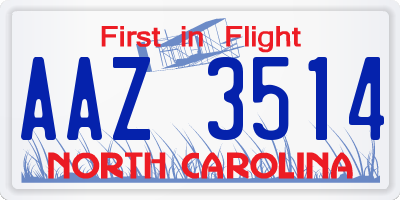 NC license plate AAZ3514