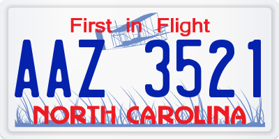 NC license plate AAZ3521
