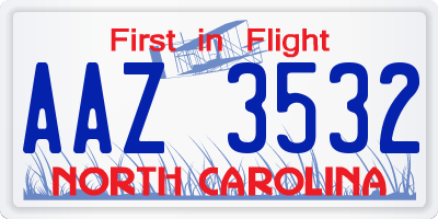 NC license plate AAZ3532