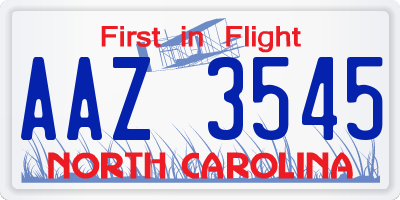 NC license plate AAZ3545