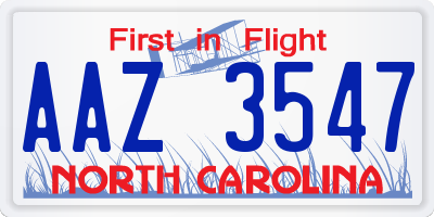 NC license plate AAZ3547