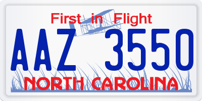 NC license plate AAZ3550