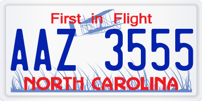 NC license plate AAZ3555