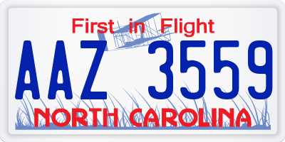 NC license plate AAZ3559