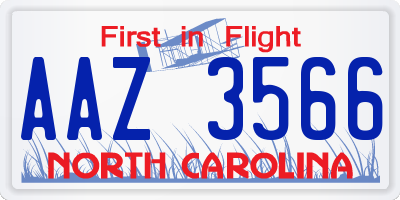 NC license plate AAZ3566