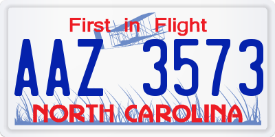 NC license plate AAZ3573