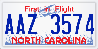NC license plate AAZ3574