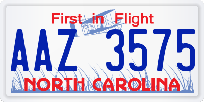 NC license plate AAZ3575