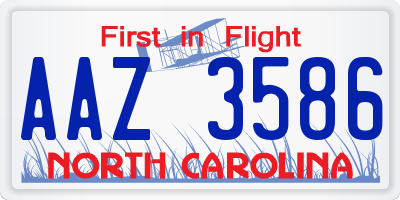 NC license plate AAZ3586