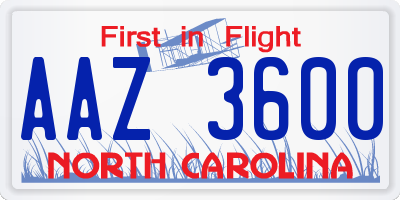 NC license plate AAZ3600