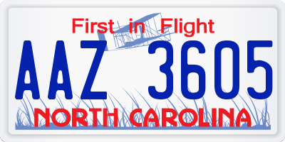 NC license plate AAZ3605