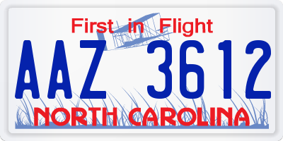 NC license plate AAZ3612