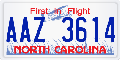 NC license plate AAZ3614