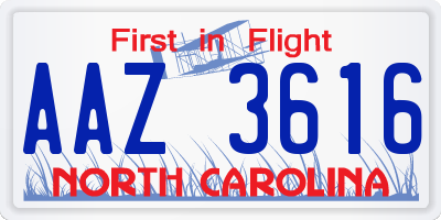 NC license plate AAZ3616