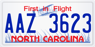 NC license plate AAZ3623