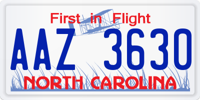 NC license plate AAZ3630