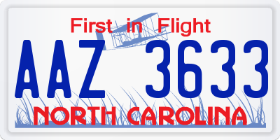 NC license plate AAZ3633