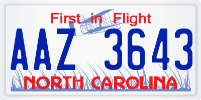 NC license plate AAZ3643