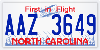 NC license plate AAZ3649