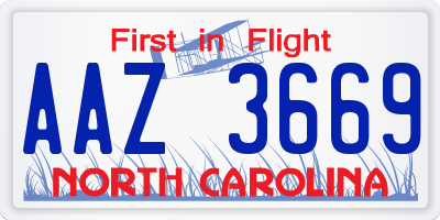 NC license plate AAZ3669