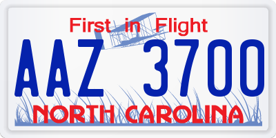 NC license plate AAZ3700