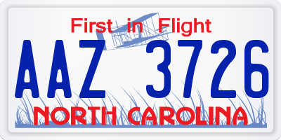 NC license plate AAZ3726