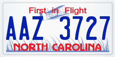 NC license plate AAZ3727