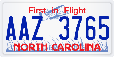 NC license plate AAZ3765
