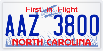 NC license plate AAZ3800