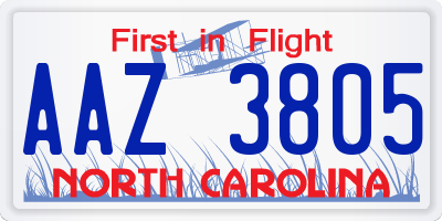 NC license plate AAZ3805