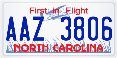 NC license plate AAZ3806