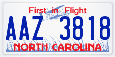NC license plate AAZ3818