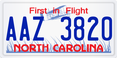NC license plate AAZ3820