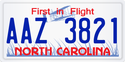 NC license plate AAZ3821