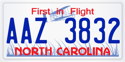 NC license plate AAZ3832