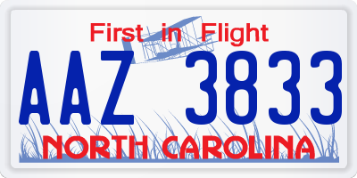 NC license plate AAZ3833