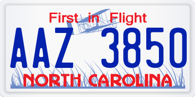 NC license plate AAZ3850