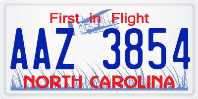 NC license plate AAZ3854