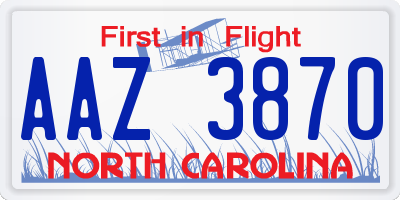 NC license plate AAZ3870