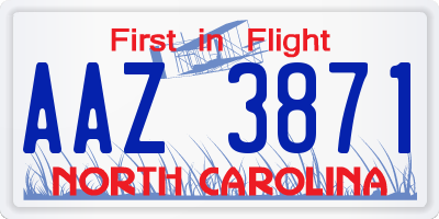 NC license plate AAZ3871