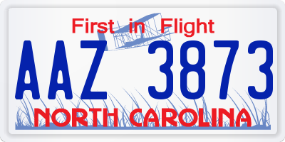 NC license plate AAZ3873