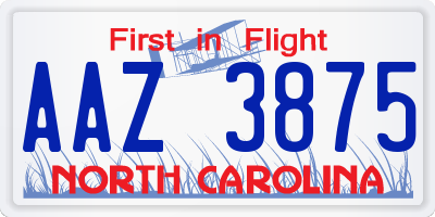 NC license plate AAZ3875