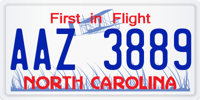 NC license plate AAZ3889