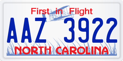 NC license plate AAZ3922