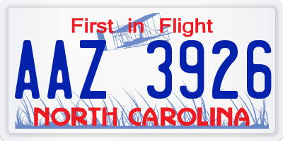 NC license plate AAZ3926